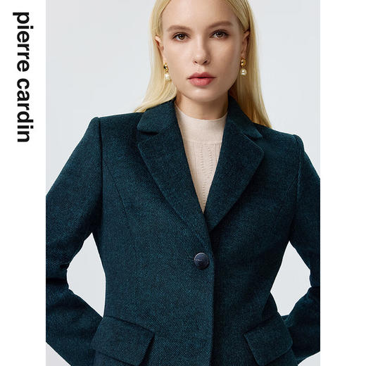 皮尔卡丹女装毛呢外套绿色羊毛复古休闲西装式外套女P2400C2881G0
 商品图4
