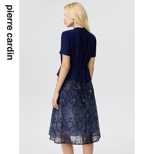皮尔卡丹女装连衣裙夏季短袖假两件醋酸商务端庄裙子P3221D3130N0
 商品图2