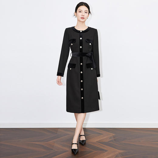 【高货wl】全新升级【铂金会员349/天猫469/差价120】(14343) 洛诗琳高级感气质显瘦通勤轻奢小香风圆领长袖包臀连衣裙 商品图3