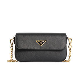 PRADA 普拉达 女士 Saffiano皮革 珐琅金属三角形徽标迷你单肩包 黑色 1BD356 NZV F0002 OOO