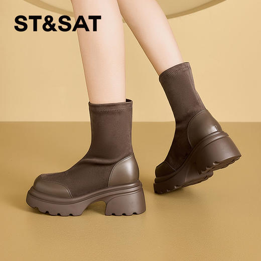 星期六气质百搭厚底弹力瘦瘦靴SSC4116C0Q 商品图0