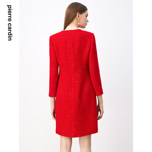 皮尔卡丹女装连衣裙法式复古亮红小香风高级感A字裙P3424E2809R0 商品图2