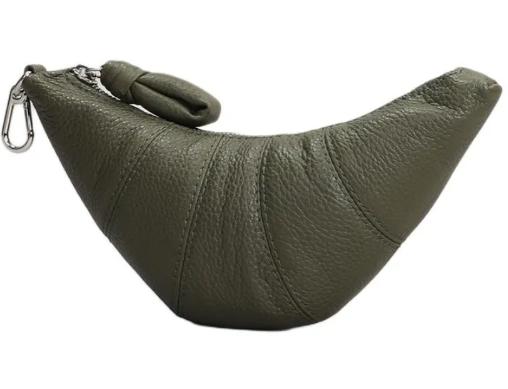 Lemaire 纯色拉链开合银色五金件可拆卸带子 粒面皮革 牛角包可颂包羊角包钱包 常规 女款 橄榄绿 商品图0