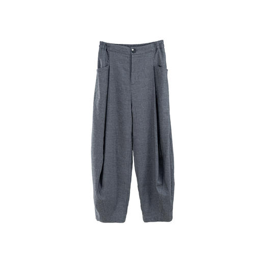 绽放353朵/冬季亚麻羊毛斜纹长款香蕉库宽松弯刀裤型保暖休闲裤 商品图3