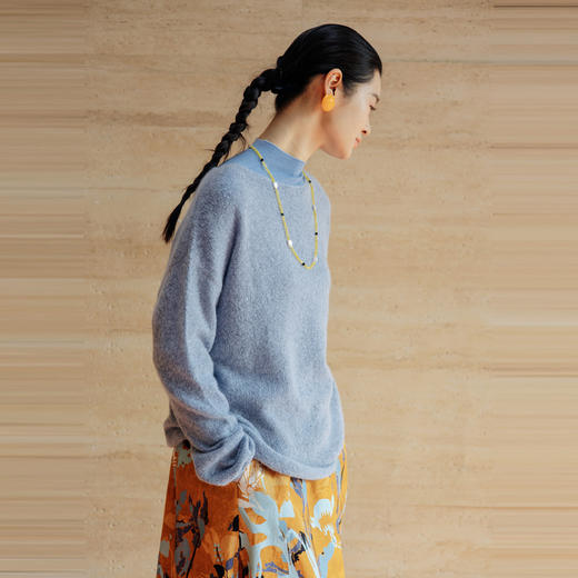 绽放旅行女装661朵/秋冬山羊绒圆弧领宽松慵懒套头毛衫保暖针织衫 商品图0