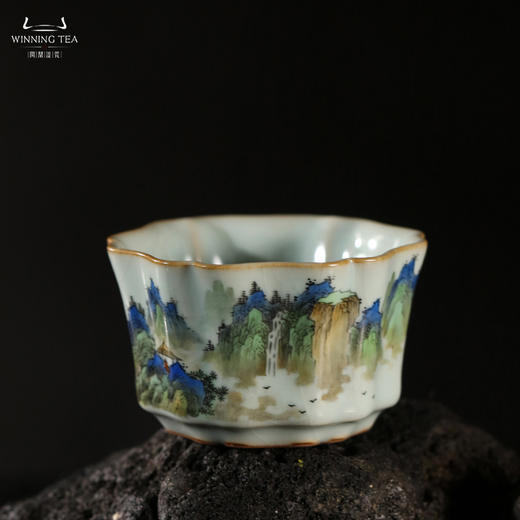 问鼎汝瓷鼎峰系列天青簪花杯（山水）（缺货） 商品图1