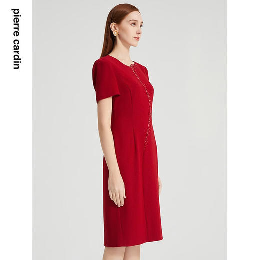 皮尔卡丹女装时尚烫钻圆领显瘦通勤简约礼服连衣裙P2221D2095R0 商品图1
