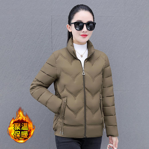 TZF-妈妈装立领防风保暖棉衣休闲简约纯色有内袋开衫外套 商品图7