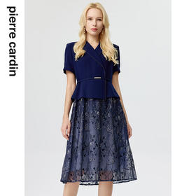 皮尔卡丹女装连衣裙夏季短袖假两件醋酸商务端庄裙子P3221D3130N0
