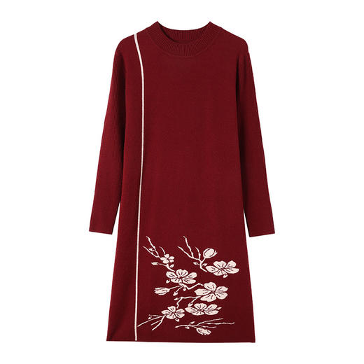 CC-16-9205秋冬洋气中长款过膝宽松针织打底衫女士大码遮肚子印花连衣裙 商品图4