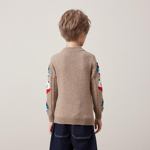 mettekids儿童100%羊绒衫2024冬季男童萌趣小熊毛衣半高领针织衫 商品图3
