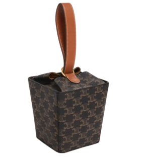 CELINE赛琳 凯旋门老花满印 牛皮革包边 STRAP BOX手袋爆米花盒手提包 常规 女款 黄褐色