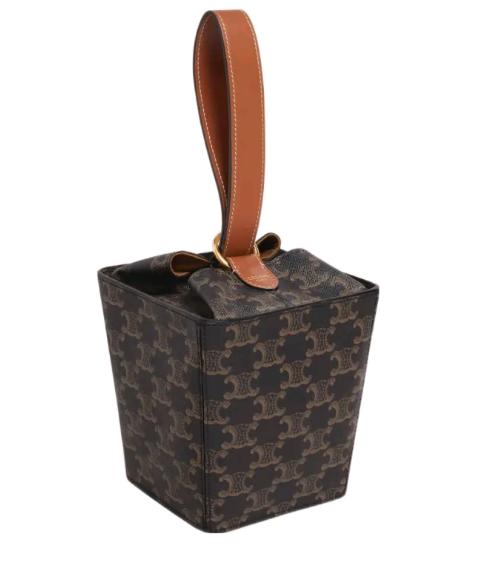 CELINE赛琳 凯旋门老花满印 牛皮革包边 STRAP BOX手袋爆米花盒手提包 常规 女款 黄褐色 商品图0