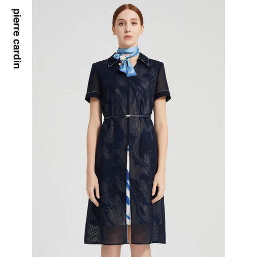 皮尔卡丹女装简约时尚拼接印花通勤收腰假两件连衣裙P2215D2012N3
 商品图0