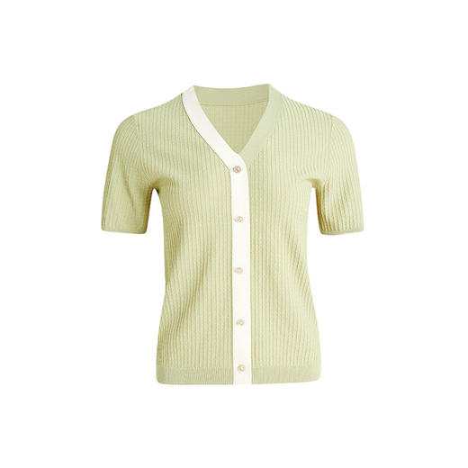 皮尔卡丹女装针织衫短袖华夫格气质通勤百搭针织开衫P3299K3252G1
 商品图4