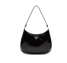 PRADA普拉达 Cleo Bag 复古无盖开口皮革 腋下包HOBO包单肩包手提包 中号  女款 黑色
