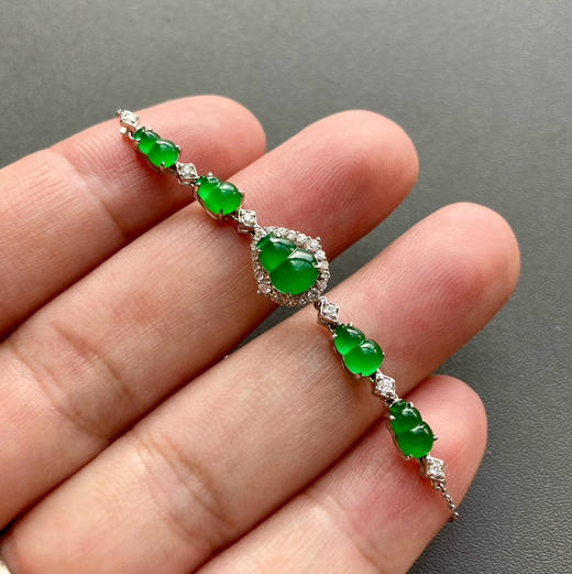 冰种阳绿翡翠葫芦手链18k白金钻石镶嵌 商品图6