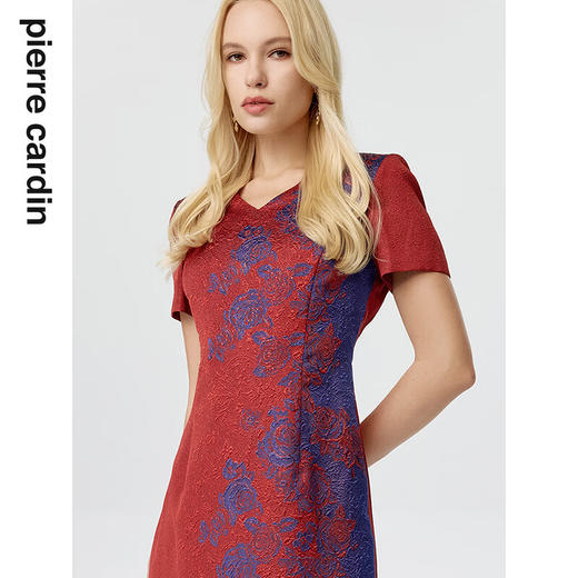 皮尔卡丹女装连衣裙夏季红色短袖蓝色印花法式复古裙P3218D3126X0
 商品图3