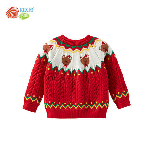贝怡童装儿童针织毛衣套头2024新款秋冬装圣诞节新年男女童上衣ZB3DS062 商品图4