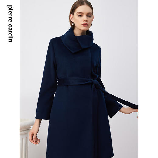 皮尔卡丹女装大衣蓝色设计感修身中长通勤羊毛呢外套P3450C3896N0
 商品图3