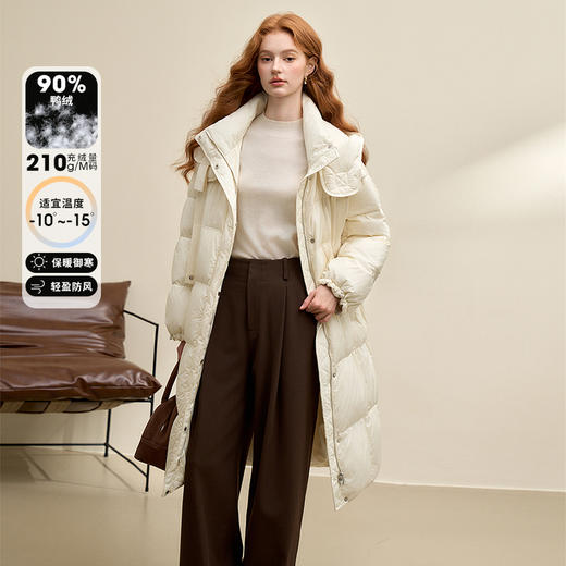 西遇立领抽绳防风保暖羽绒服女款新款中长款韩系宽松羽绒外套M0043431 商品图0