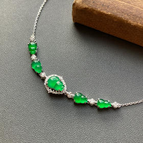 冰种阳绿翡翠葫芦手链18k白金钻石镶嵌