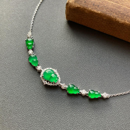 冰种阳绿翡翠葫芦手链18k白金钻石镶嵌 商品图0