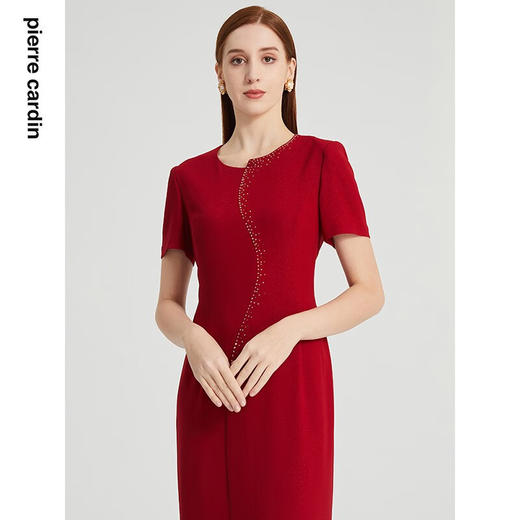 皮尔卡丹女装时尚烫钻圆领显瘦通勤简约礼服连衣裙P2221D2095R0 商品图2