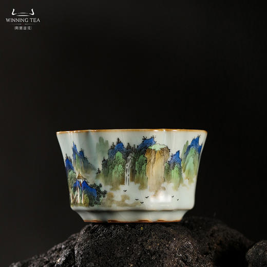 问鼎汝瓷鼎峰系列天青簪花杯（山水）（缺货） 商品图0