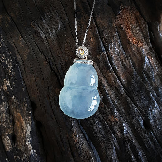 【天然正品】A货翡翠AU750收藏级白金镶钻镶天然高冰种葫芦造型翡翠（福禄双全）吊坠项链33.7*19.2*6.9MM（皆取最大值）中性现售价：10800！281024XY12 商品图3