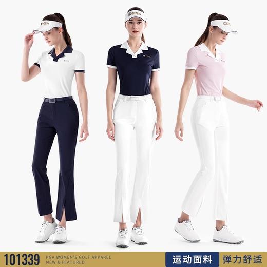 美国PGA高尔夫服装女装大翻领短袖微喇叭开叉长裤套装春季POLO衫 商品图1
