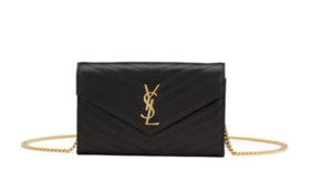 SAINT LAURENT圣罗兰 YSL LEMONOGRAMME 金标Logo 绗缝粒面压印皮革 单肩斜挎包 女款黑色