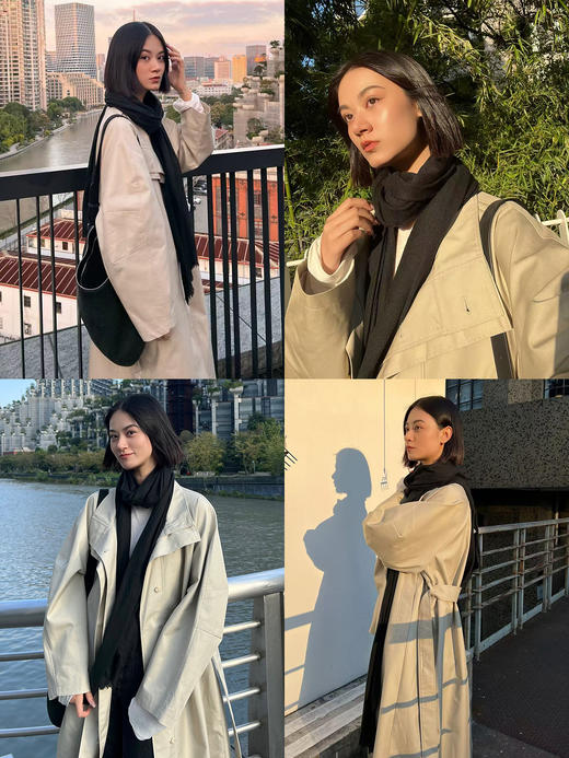 HIDEMI 进口绵羊毛皮标款长款大围巾 深雾霾灰蓝/勃艮第酒红/黑色 商品图2