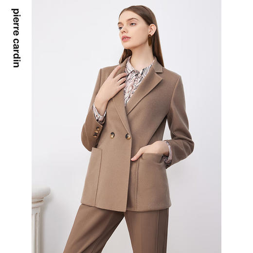 皮尔卡丹女装毛呢外套驼色西服款式纯羊毛短款大衣P3443C3410M0
 商品图3