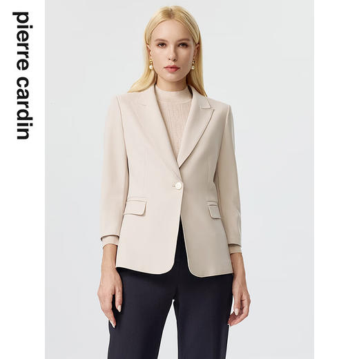 皮尔卡丹女装西装春秋浅米色宽松商务职业西服上衣P3216U3075M1
 商品图0
