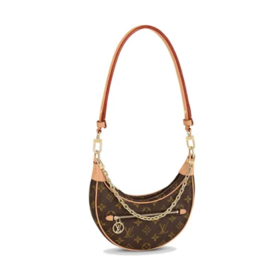 LOUIS VUITTON Loop 经典老花满印链条肩带 涂层帆布拼牛皮饰边 豌豆包腋下包手提单肩包 女款 棕色