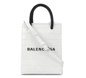 Balenciaga巴黎世家 Shopping锡类 鳄鱼纹Logo 牛皮 托特包Tote包购物袋手机包挎包斜挎手提包 小号 男女同款情侣款 白色