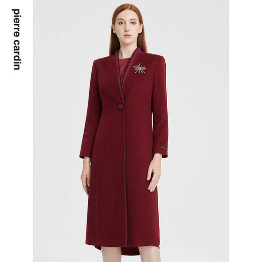 皮尔卡丹女装大衣冬季红色长款羊绒商务通勤毛呢外套P1414C1983T0 商品图1