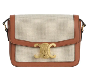 CELINE赛琳 Teen Triomphe 凯旋门金色锁扣 织物牛皮革 腋下包斜挎手提单肩包 女款 白色