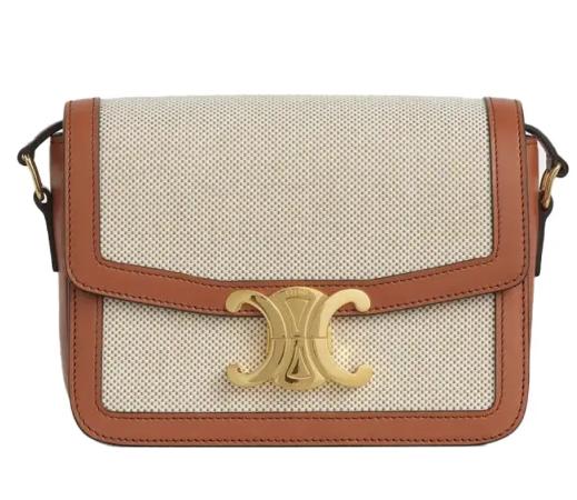 CELINE赛琳 Teen Triomphe 凯旋门金色锁扣 织物牛皮革 腋下包斜挎手提单肩包 女款 白色 商品图0