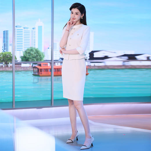 IWY/高级感杏色假两件西装连衣裙女米白气质名媛法式职业套裙主持人Q1185 商品图2
