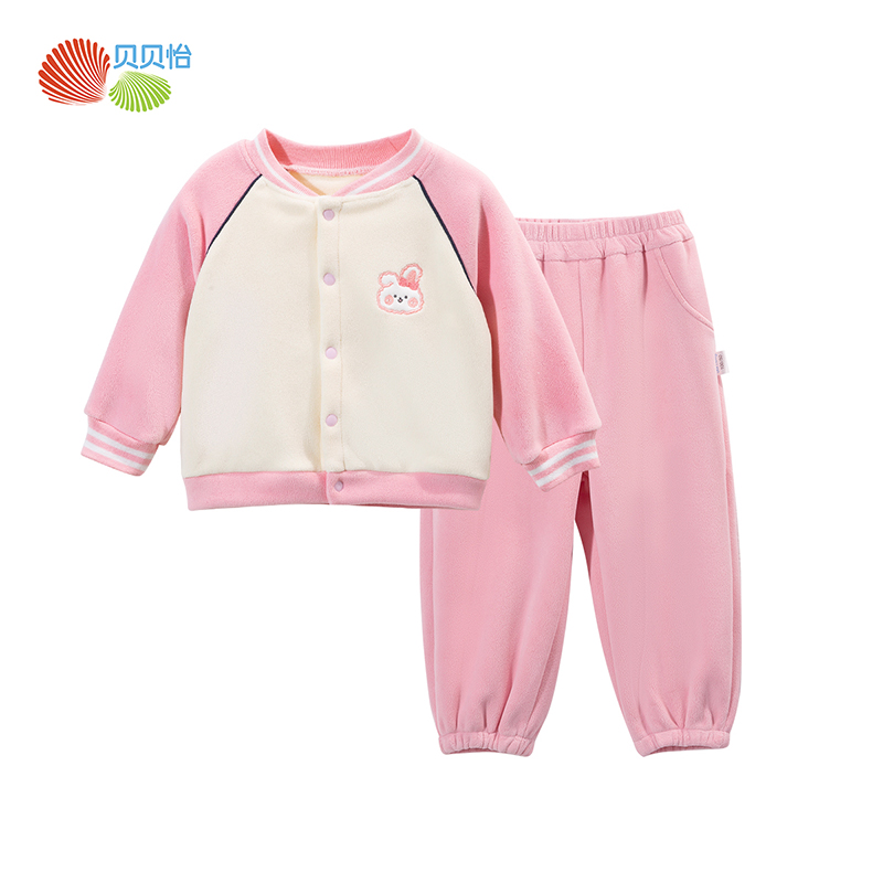 贝贝怡童装女童加绒保暖套装秋冬外套长裤两件新款奥粒绒儿童冬装ZB3DT056