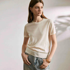 【顺丰包邮】13613 洛诗琳美利奴羊毛正肩针织短袖女0077