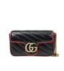 GUCCI古驰 Marmont马蒙金标Logo拼色滚边链条绗缝 羊皮 单肩斜挎包超迷你 女款 黑色/红色 商品缩略图0