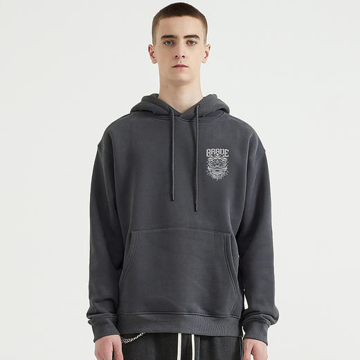 自由基地国潮舞狮潮流插画印花落肩款宽松秋冬抓绒卫衣男女情侣款 NMT-2196 商品图0