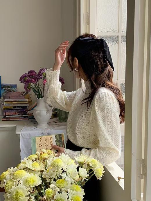 名媛美半高领花瓣打底衫 小灯笼荷叶袖美妙衫 商品图13