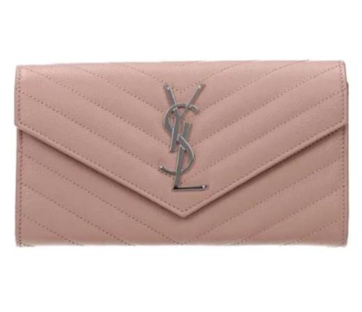 SAINT LAURENT圣罗兰 YSL 银标Logo 粒面压花绗缝 皮革 钱包 女款 商品图0