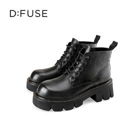 D:FUSE迪芙斯2024冬季新款短靴英伦风机车靴轻量增高厚底马丁靴DF44116414