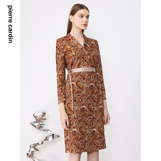 皮尔卡丹女装连衣裙秋冬法式复古印花通勤羊毛裙子P3428E3975K3 商品图1