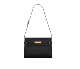 SAINT LAURENT圣罗兰 YSL SL MANHATTAN 古铜色金属配件磁性夹扣开合设计 牛皮革 单肩斜挎包 中号 女款 黑